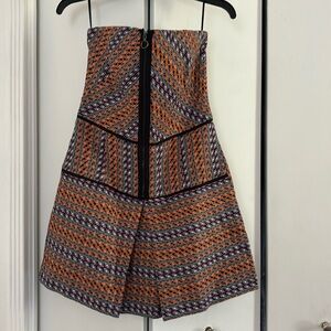 Strapless tweed printed  mini dress